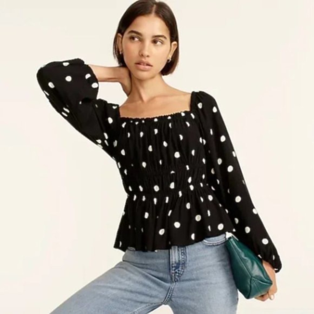 J.Crew Puff-sleeve drapey crepe top in dots - NWT